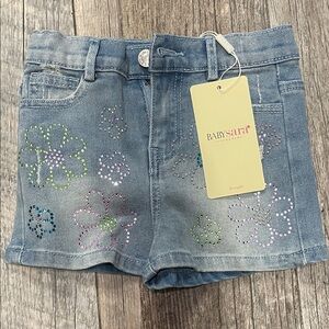 Baby Sara Blue Denim Shorts with Floral Accents